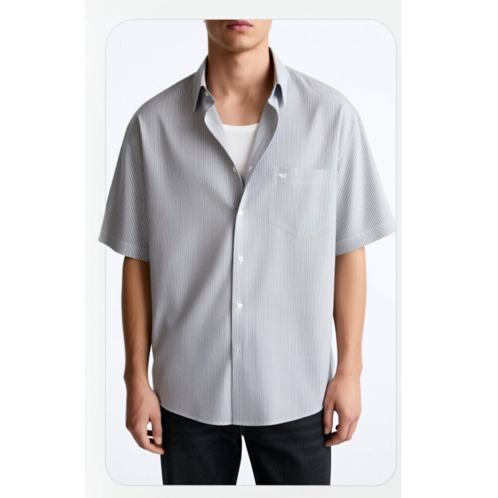 Dockers Men’s Short Sleeve Button Down Shirt Size XL (K) Grey & White